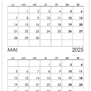 Calendrier avril, mai 2025