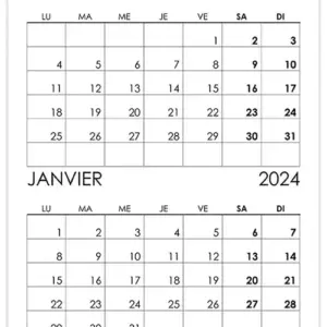 Calendrier décembre 2023, janvier 2024