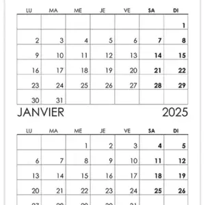 Calendrier décembre 2024, janvier 2025