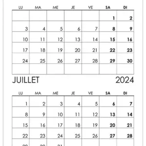 Calendrier juin, juillet 2024 Calendrier juin, juillet 2024