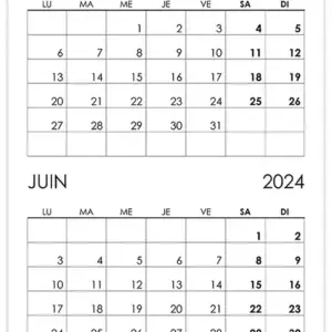 Calendrier mai, juin 2024