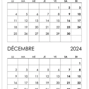 Calendrier novembre, décembre 2024 Calendrier novembre, décembre 2024