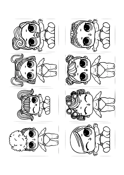 Cute LOL doll outline for kids coloring 02
