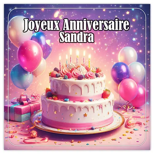 Joyeux anniversaire Sandra image avec un beau gâteau