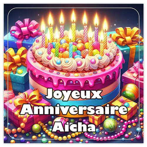 Joyeux anniversaire Aicha Images avec gรขteau et bougies