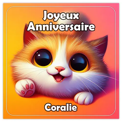 Joyeux anniversaire Coralie avec un chaton joyeux