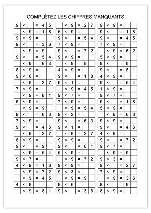 Table De Multiplication Par 9 Imprimer Calendrier su Table de multiplication par 9 imprimer calendrier su