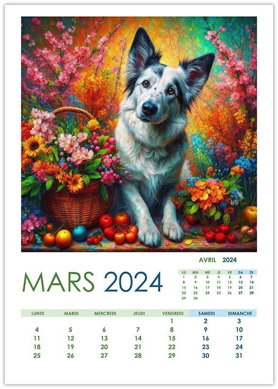 Calendrier de mars 2024 pour les notes