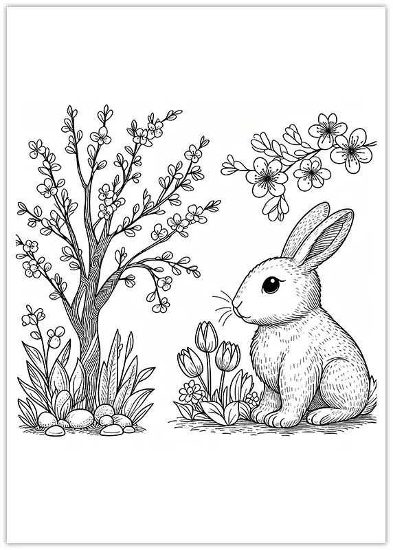 Coloriage Lièvre de printemps