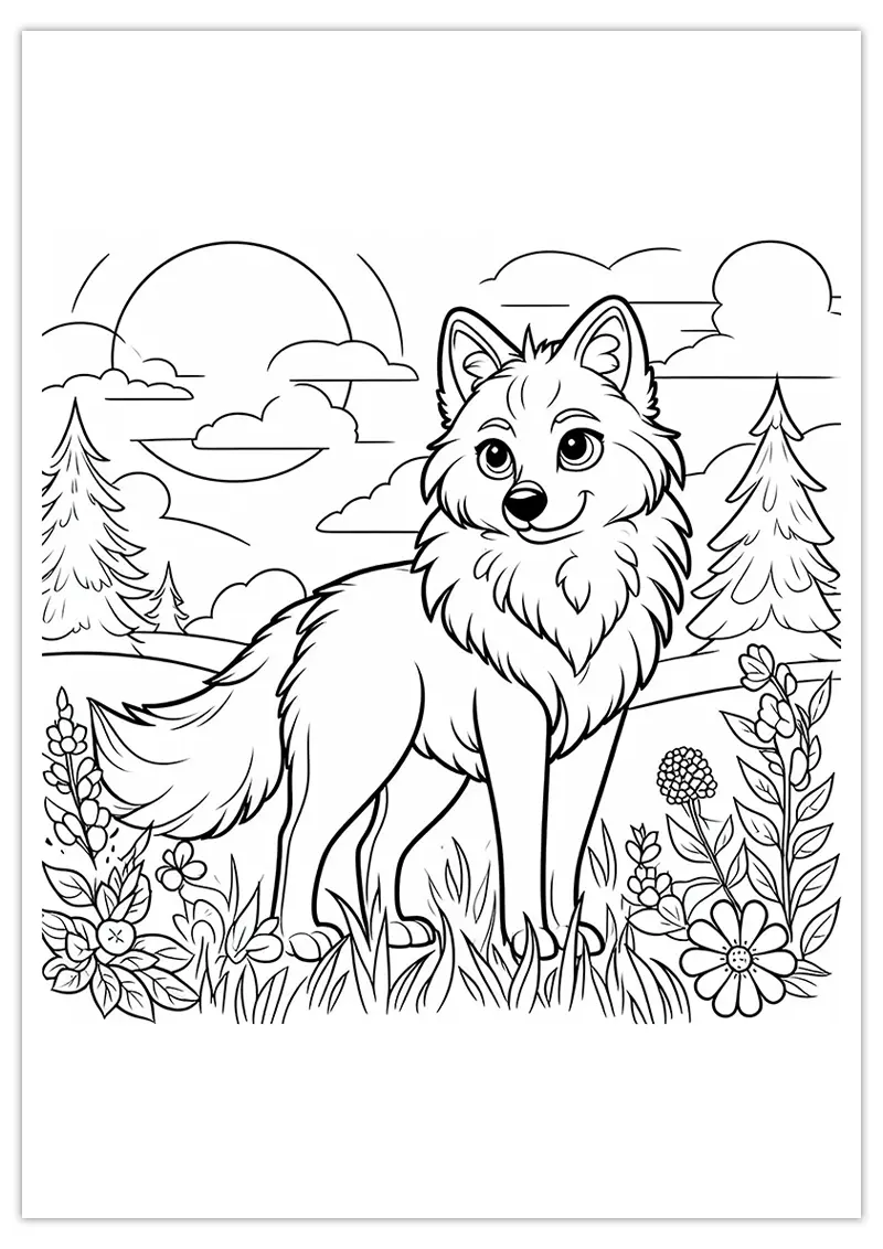 Coloriage de loup mignon