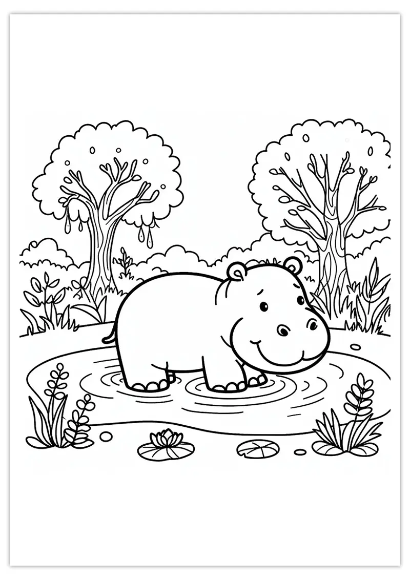 Coloriage hippopotame pour les tout-petits
