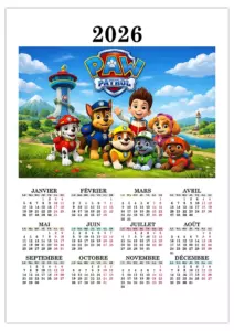 Calendrier 2026 pat patrouille