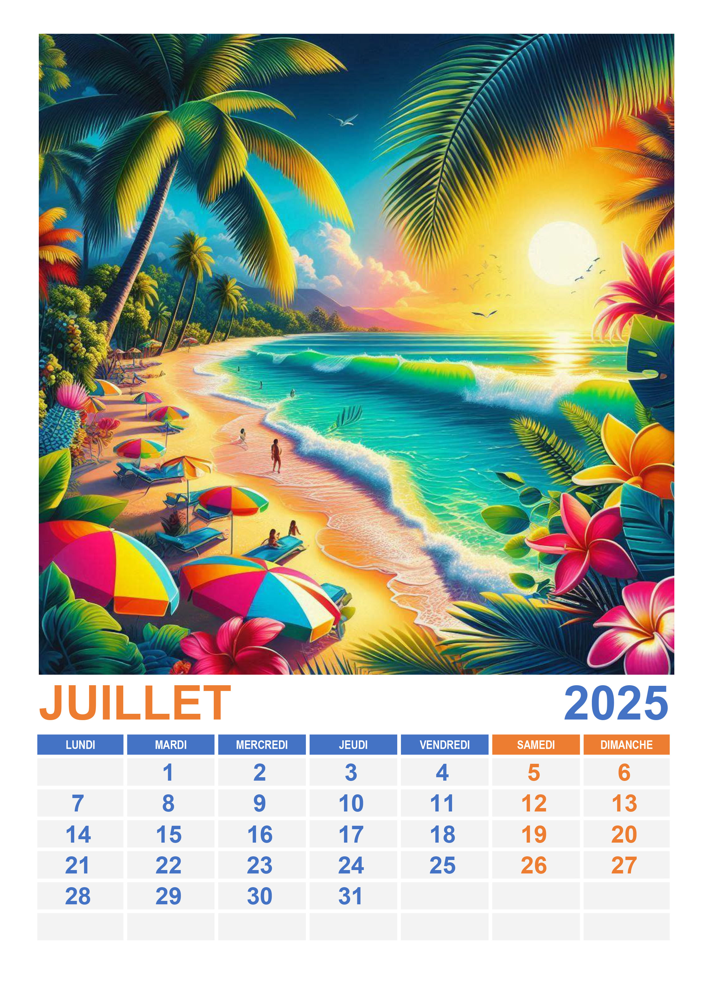 Calendrier Juillet 2025 Calendrier su