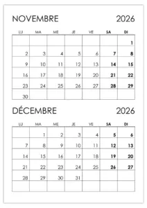 Calendrier novembre, décembre 2026 calendrier-novembre-decembre-2026
