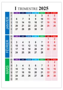 Calendrier du 1er trimestre 2025