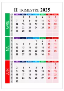 Calendrier du 2e trimestre 2025