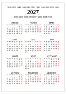 Avec quelle année coïncide le calendrier 2027