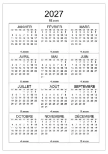 Combien de jeudis comptera l’année 2027