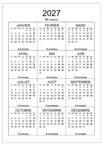 Combien de mardis en 2027