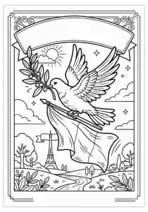 Coloriage colombe de la paix et drapeau français