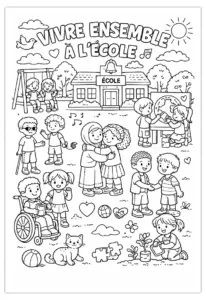 Coloriage vivre ensemble à l'école : apprendre en s'amusant Coloriage vivre ensemble à l'école