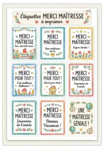 Étiquettes merci maîtresse