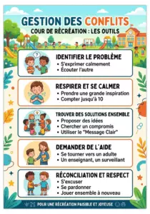 Gestion des conflits en cour de récréation : Outils et affichage prêt à imprimer Gestion des conflits en cour de récréation